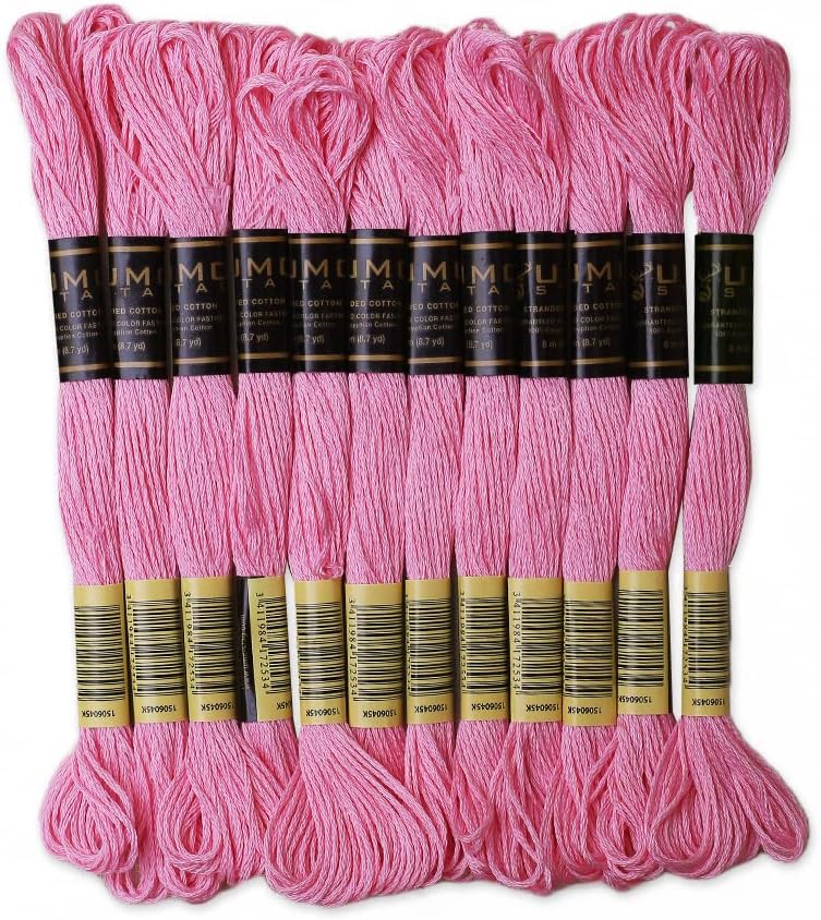UMC STAG Pack of 12 Premium Embroidery Thread | 100% Egyptian Cotton Premium Skeins | Cross Stitch Embroidery Floss | Oeko TEX Certified Stranded Cotton | Ideal for Arts & Crafts (Pink Geranium 50) - Image 1